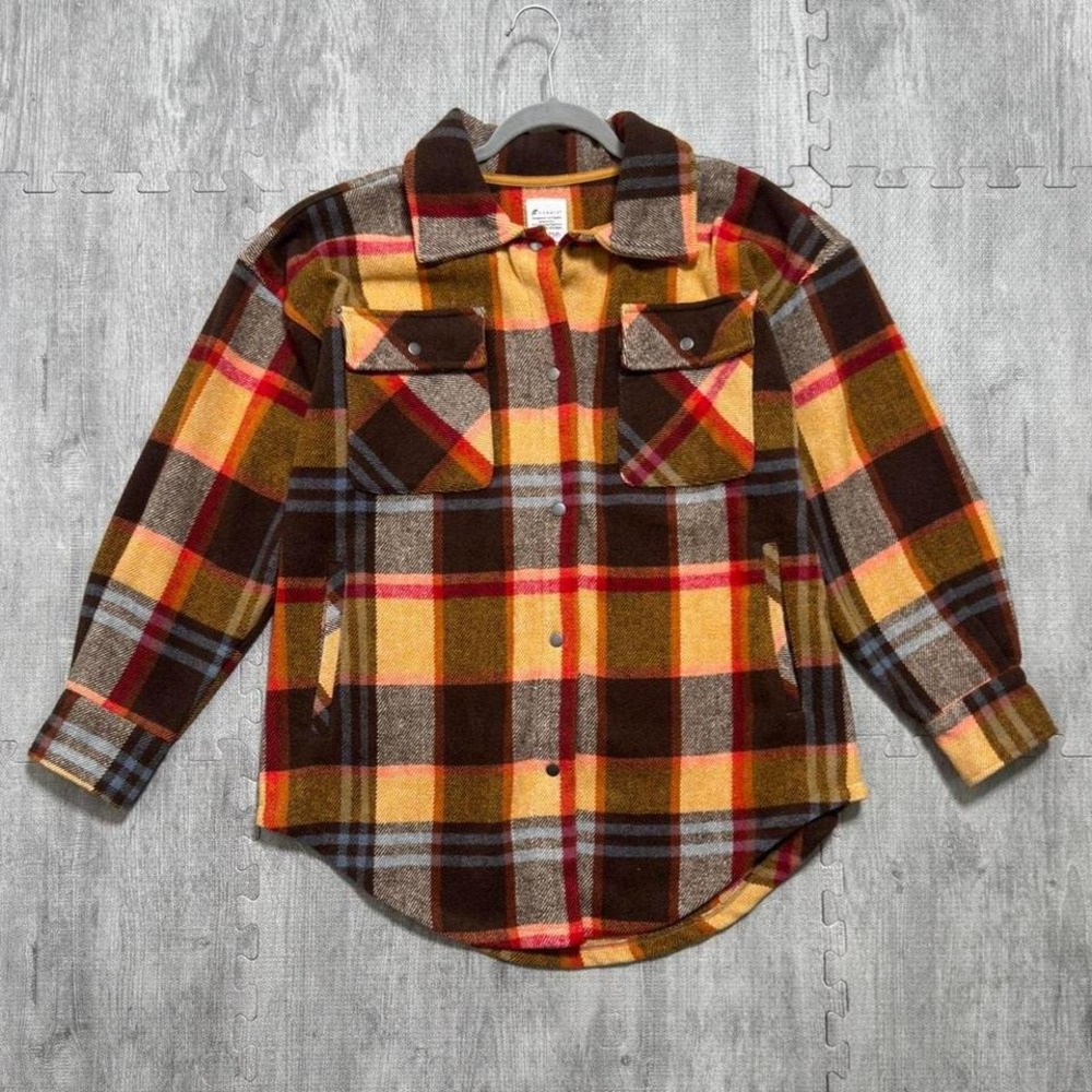 FORNIA Plaid Oversized Heavy Weight Button Up Shacket‎ Women's Small